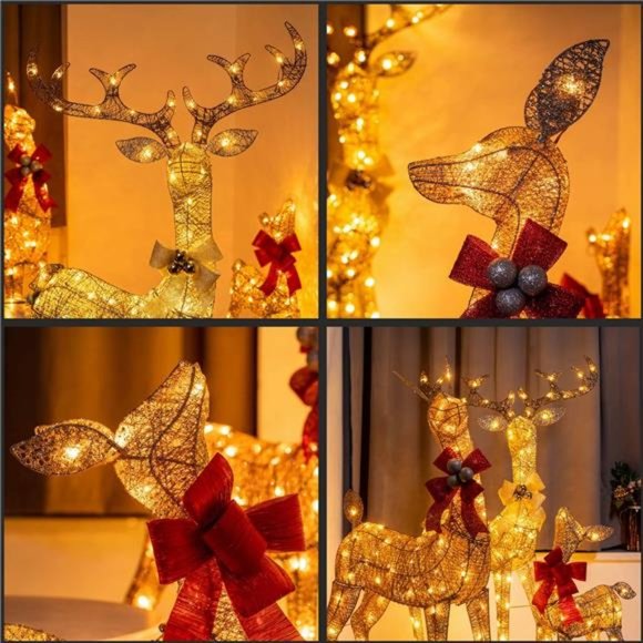 3-Piece Pre-lit 3D Christmas Reindeer Family with 210 Warm White LED Lights - Picture 4 of 7